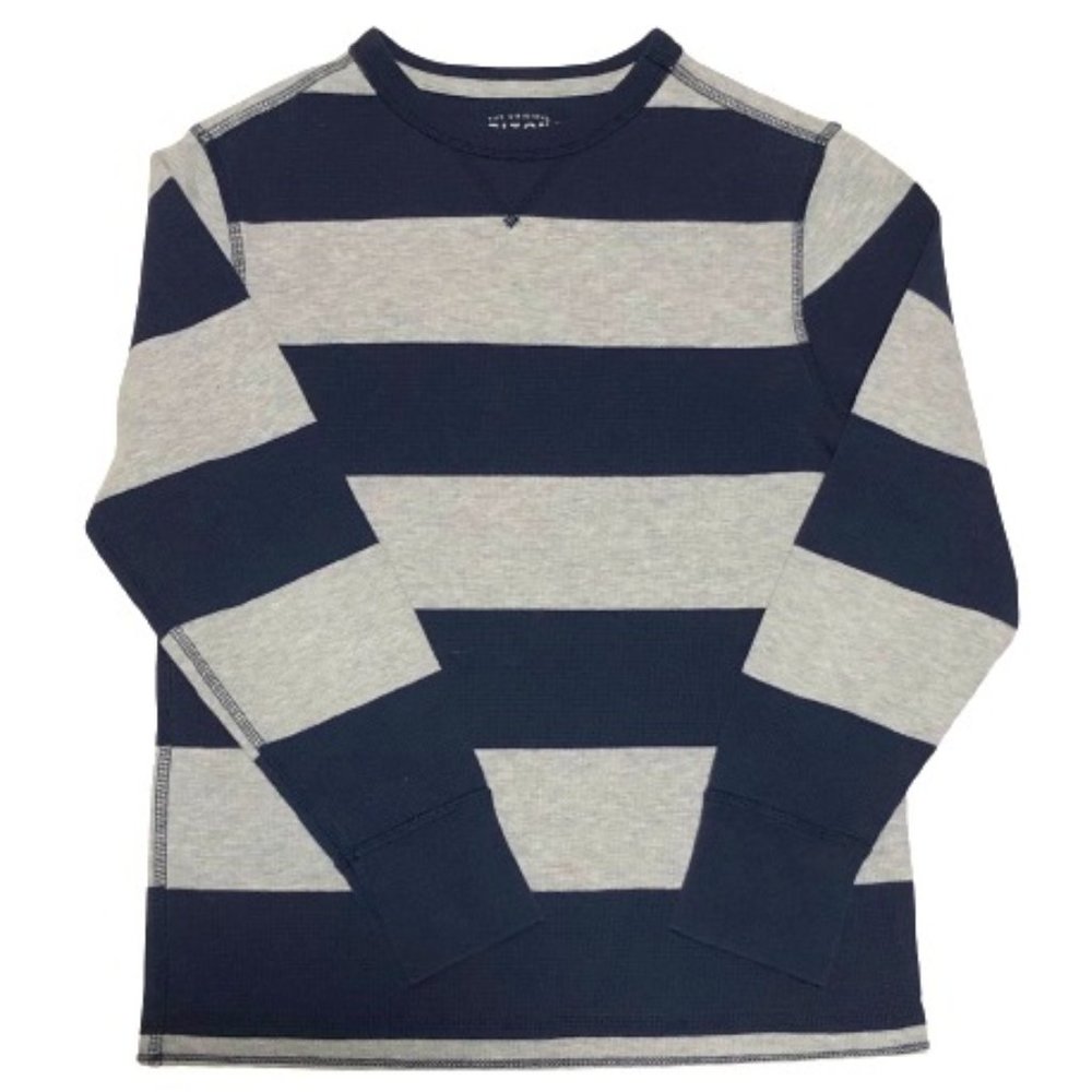 ARIZONA JEAN Co. Boys Thermal Long Sleeved Tee T Shirt Striped Blue/Gray M